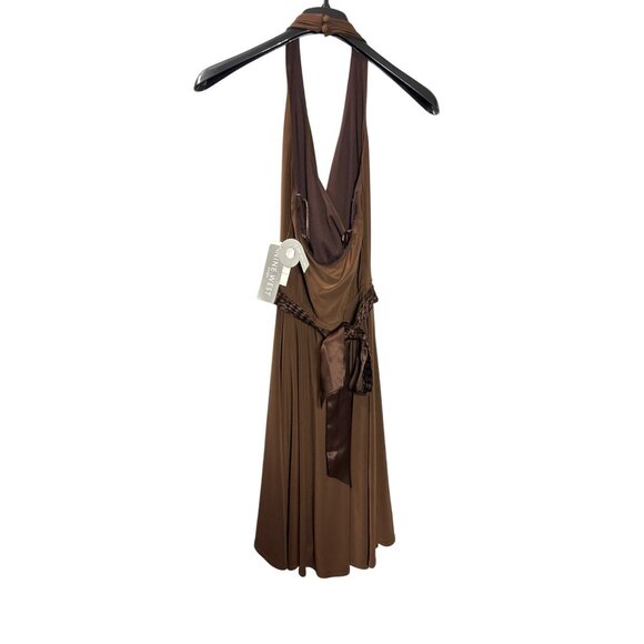 Nine West Halter Midi Dress 8 Vintage Y2K Fit & Flare Braided Belt Brown New - Picture 6 of 13